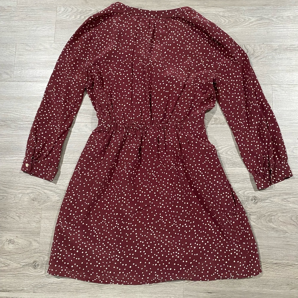 Madewell - women’s Kali 100% silk polka dots faux warp 3/4 sleeve mini dress 6 - Picture 7 of 9